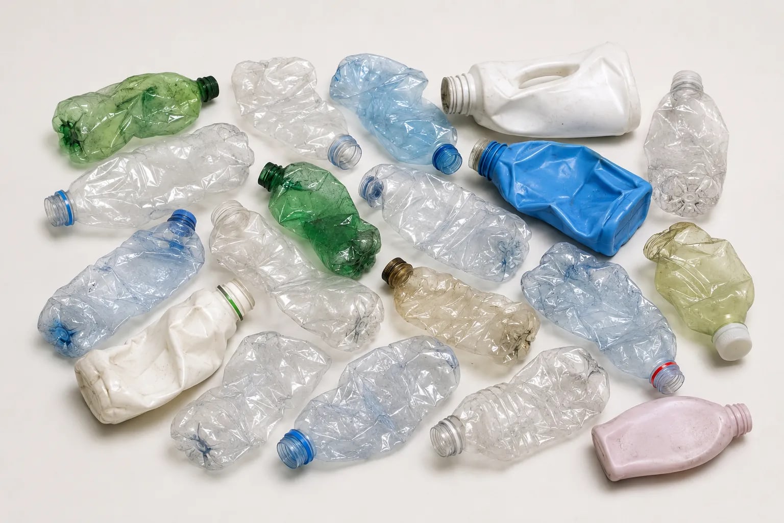 Botellas enteras mixtas separadas en corrientes de PET y no-PET